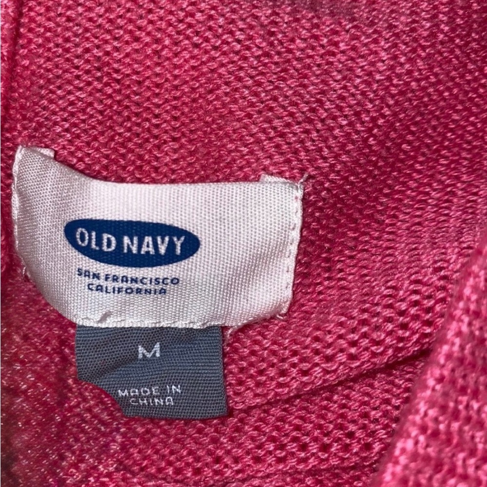 Y2K Old Navy Neon Pink Ribbed Cropped Mock Neck Sweater Women M - Picture 4 of 4
